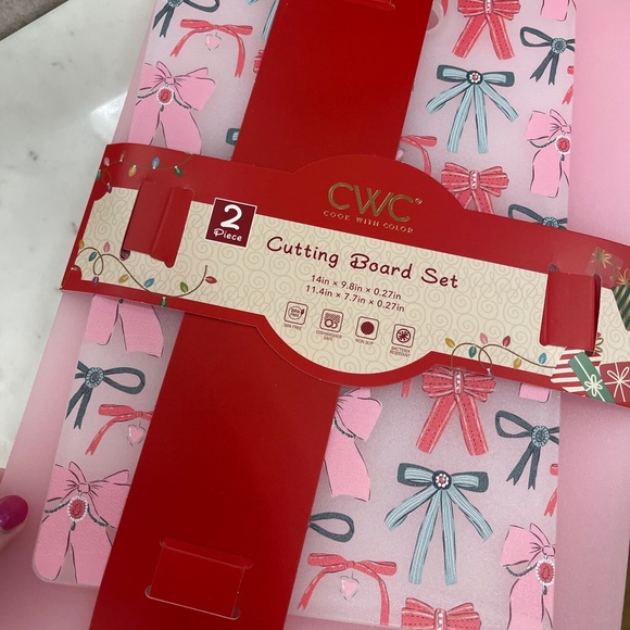 Pink Bow Ribbons set of 2 Cutting boards Solid Pink & Ribbons Bows Coquette NWT - Picture 2 of 3
